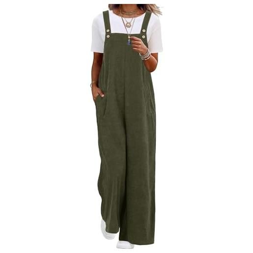 QIXING - salopette da donna in corduroy a gamba larga, tuta con tasche, casual, uk, s