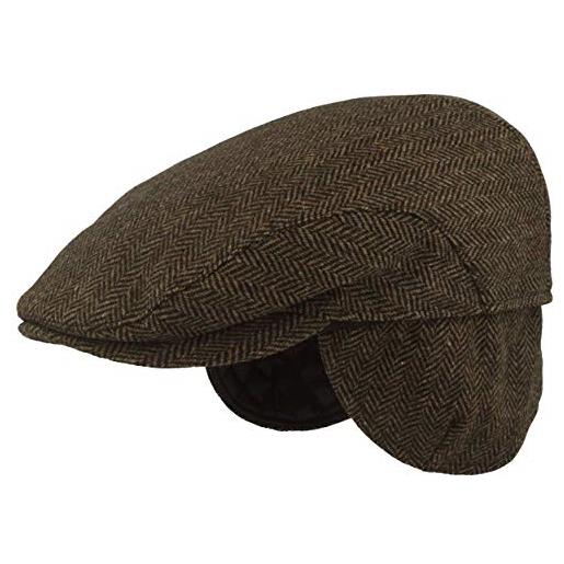 Hut Breiter breiter berretto invernale da uomo con paraorecchie flatcap berretto piato con visiera basco scozzese 100% lana protezione per le orecchie - pieghevole delicato e comodo verde 56