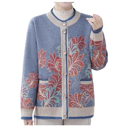 ZHAOXI cardigan donna cardigan lavorato a maglia per mezza età e anziani, giacca con motivo floreale vintage, caldo pile lavorato a maglia, cardigan, cappotto, maglia casual da vecchia signora c