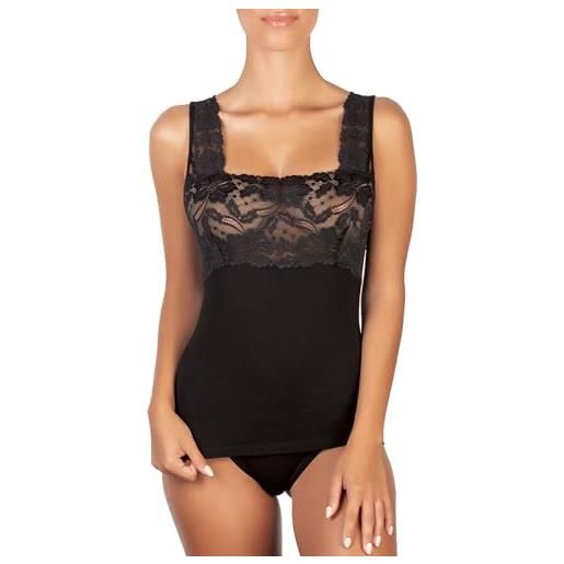 MaRe canotta donna spalla larga pizzo - intimo termico elegante micro lana merinos calda, art. 417 (it, testo, s, regular, regular, nero)
