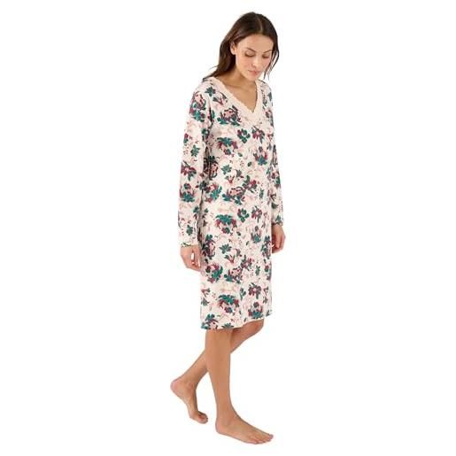 Damart - camicia da notte thermolactyl in maglia jersey, donna, marrone beige fiorito, xl