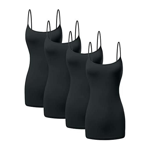 Sugar Sunday canottiera lunga in cotone con spalline sottili da donna, canottiera basic da donna, confezione da 1 a 4, confezione da 4 - 4 neri, l