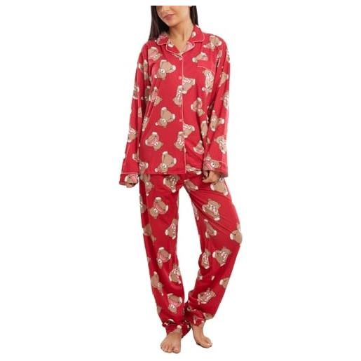 Springcmy Pigiama natalizio da donna, con scollo a V, pagliaccetto aderente con motivo floreale e pantaloncini di Natale, un pezzo, pigiama da notte, Alce A-rosso, L