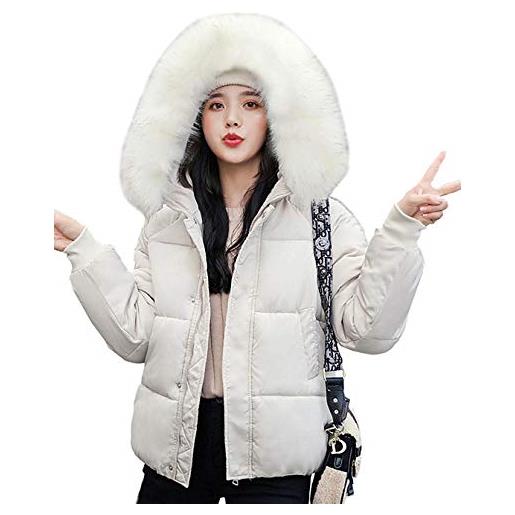Lazutom - piumino invernale da donna con collo in pelliccia e cappuccio bianco 44