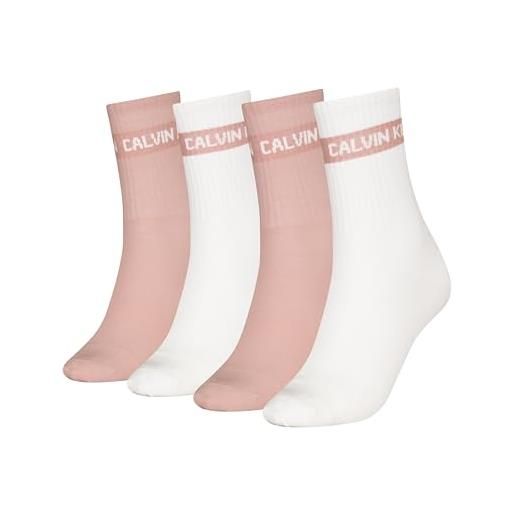 Calvin Klein giftbox stripe logo calzini crew, bianco/rosa, taglia unica (pacco da 4) donna
