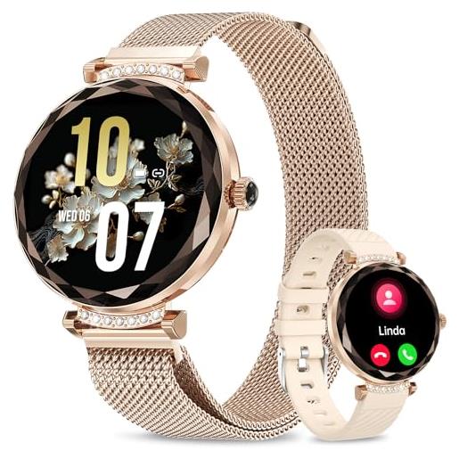 Fitonme 1.19 smartwatch donna, telefonate bluetooth smart watch, monitoraggio spo2/sonno/pressione sanguigna/frequenza cardiaca, resistenza all'acqua 5atm ip68, ios android smartwatch-oro rosa