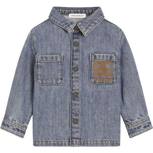 Dolce & Gabbana Kids camicia denim con logo - blu