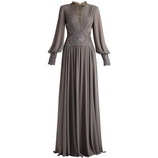 Tadashi Shoji abito lungo con scollo a v - grigio