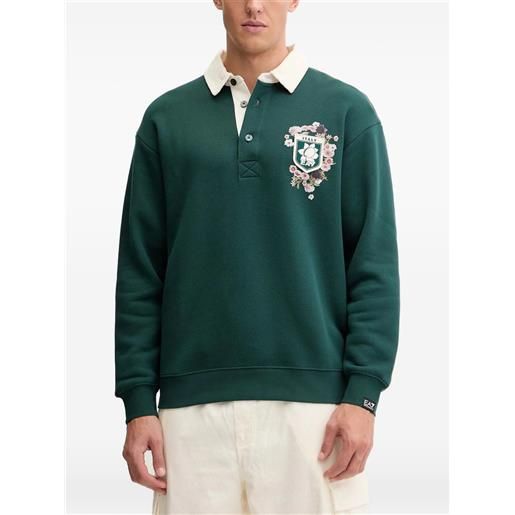Ea7 Emporio Armani floral-print elbow-patch polo shirt - verde