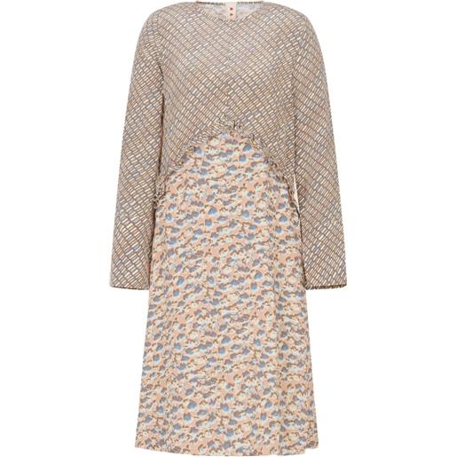 Marni abito con stampa criss cross and anemones in cr�pe de chine - toni neutri