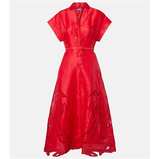 Leo Lin abito midi aubrey in canvas di misto lino