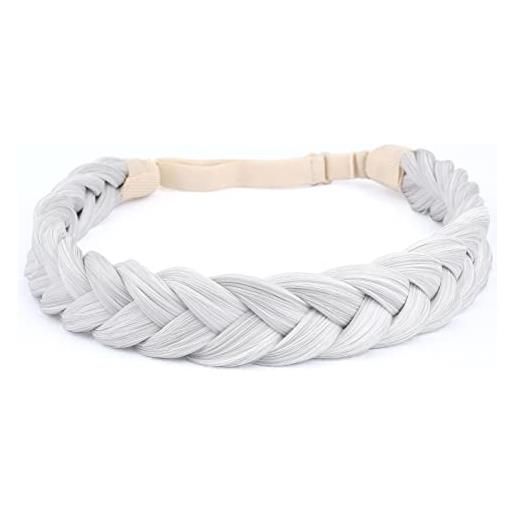 Gledola 2 fili intrecciati trecce fascia intrecciata capelli sintetici elastici elastici, accessori per capelli per le donne, ragazze (grigio bianco)