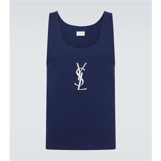 Saint Laurent tank top cassandre in cotone con ricamo