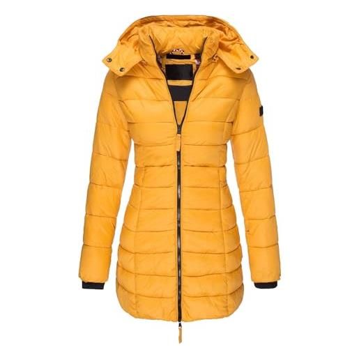 OULIWANGLUO piumino da donna, antivento, caldo, medio, lungo, invernale, con cappuccio, in cotone, slim, giallo. , 3xl