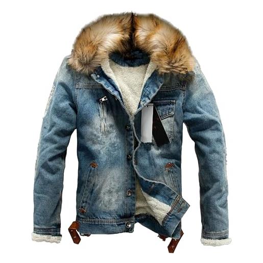 NJNJGO Giacca Invernale Da Uomo In Velluto A Coste Con Fodera Sherpa - Modello Camionista Con Bottoni, Colletto Risvoltato, Tasche - Taglie Dalla XS Alla XL - 2