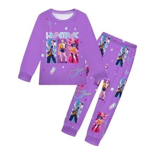 SZRXKJ demon hunters - pigiama unisex per bambini, a maniche lunghe, con cappuccio, motivo: cartoni animati, lilla, 130