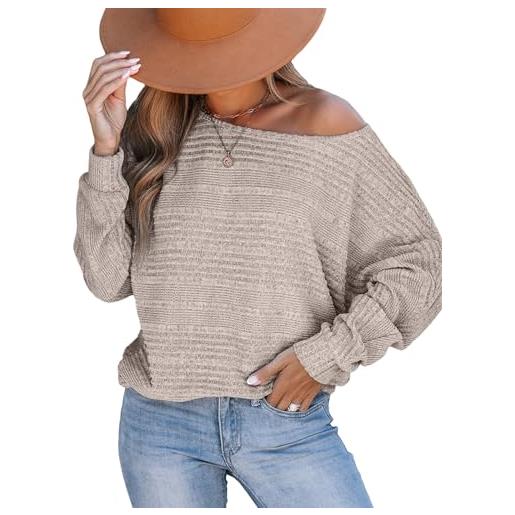 CUPSHE rib maglia girocollo da donna, confortevole maglione a maniche lunghe, beige. , m