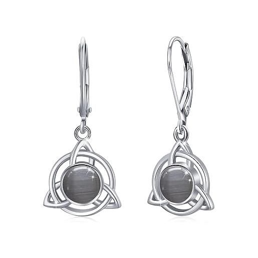 Orecchini Donna In Argento 925 Con Gatto E Luna, Piccoli, 15x12 Mm, Anallergici, Regalo
