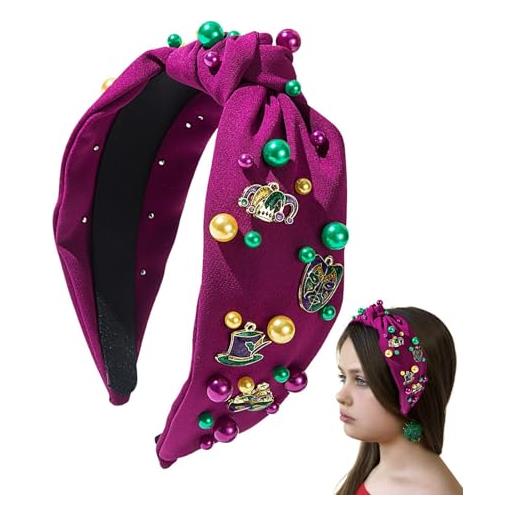 Generic per capelli mardi gras, fasce per capelli mardi gras per donna - fascia larga mardi gras annodata perlata | fasce per capelli da donna in diversi colori, alla moda, ingioiellate per allename