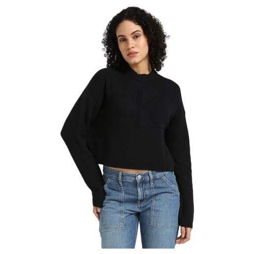 Calvin Klein jeans donna pullover logo regular sweater pullover in maglia, nero (ck black), m