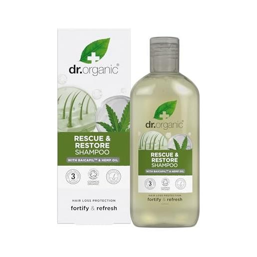 Dr.Organic dr organic shampoo di soccorso all'olio di canapa, restitutivo, per uomini, per donne, naturale, vegetariano, cruelty-free, senza parabeni e sls, biologico, 265ml