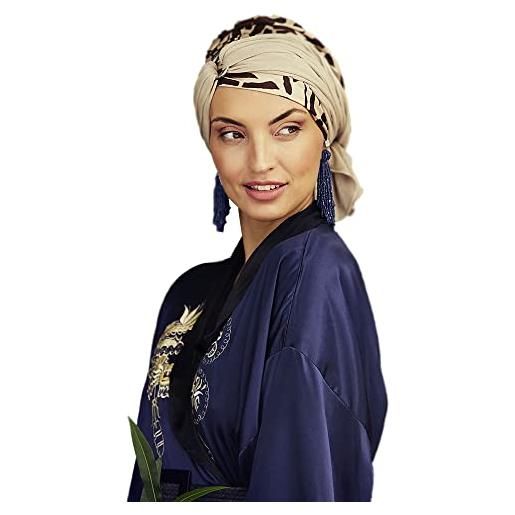 Boho Spirit turbante sienna, giraffa beige morbida, taglia unica donna