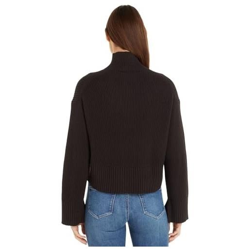 Calvin Klein jeans pullover donna label chunky collo alto, nero (ck black), l