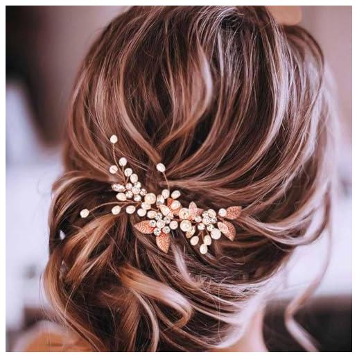 Unicra accessori per capelli da sposa con fiore di vite perla decorazioni capelli sposa fiore vite per capelli da strass sposa accessorio per capelli fascia (colore: oro rosa)