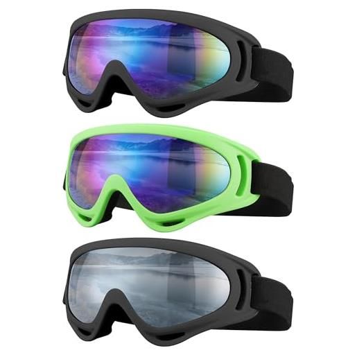 SixYard occhiali da sci e moto, confezione da 3 occhiali da snowboard e da neve, unisex, adulti e giovani (stile 1)