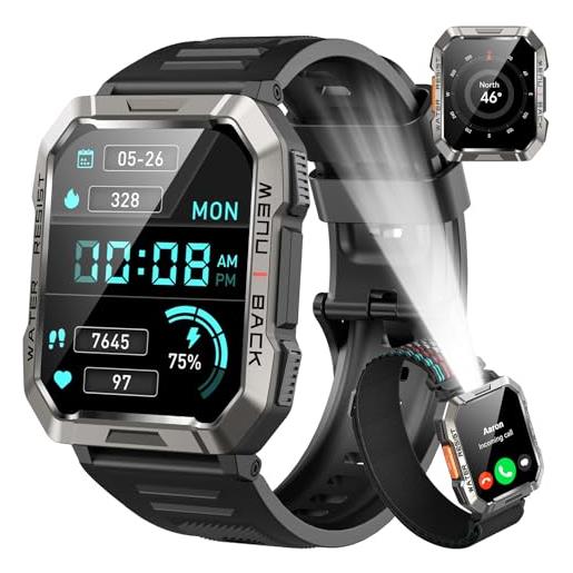 Baolubao militare smart. Watch uomo(rispondi/effettua chiamate), fitness tracker con torcia/bussola/900mah batteria /24h cardiofrequenzimetro/sonno/ spo2/100+ modalità sport per android ios