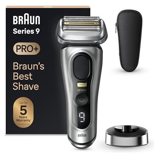 Braun series 9 pro +, rasoio elettrico barba, regolabarba uomo, rifinitore di precisione, custodia da viaggio in tessuto, batteria litio ion, 100% impermeabile idea regalo, 9517s argento