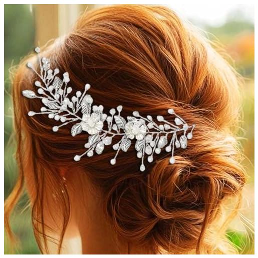 Unicra fiore sposa sposa capelli vite argento cristallo copricapo sposa strass fascia accessori per capelli per donne e ragazze