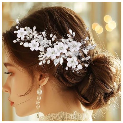 Unicra fiore nuziale capelli vine matrimonio perla testa indossare argento strass copricapo per donne e ragazze