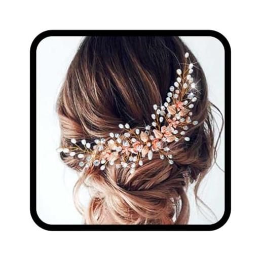 Unicra vite capelli matrimonio fiore accessorio capelli matrimonio accessorio capelli donna matrimonio per donne e ragazze (oro rosa)