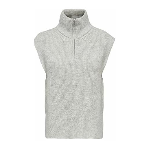 Only onltia life highneck vest knt noos, pullover da donna, light grey melange, l