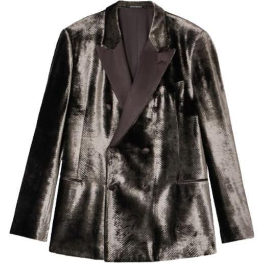Emporio Armani double-breasted herringbone jacket - marrone