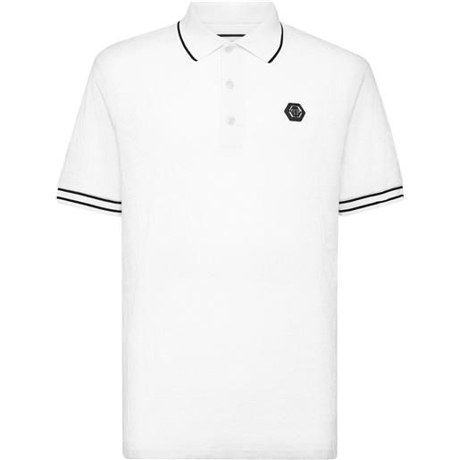 Philipp Plein polo con monogramma jacquard - bianco