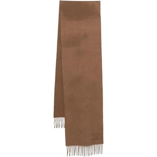 Max Mara monogram-embroidered fringed stole - marrone