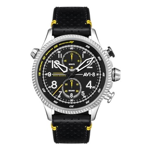 AVI-8 mens 43mm hawker hunter duke chronograph halton japanese meca-quartz pilot watch with leather strap av-4080-01