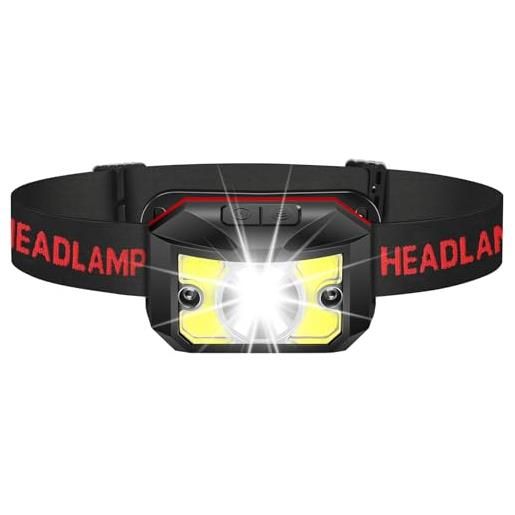 Winzwon lampada frontale led, usb ricaricabile torcia frontale con 8 modalità di illuminazione, luce da testa impermeabile luce frontale adatto a bambini e adulti, pesca, corsa