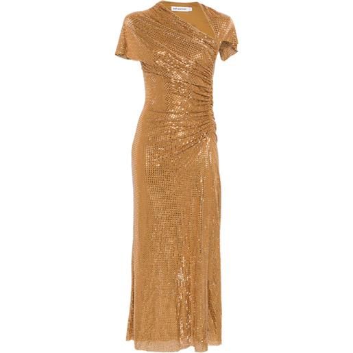 Self-Portrait abito midi con strass - oro
