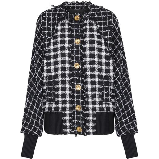 Balmain bomber in tweed con bottoni - nero