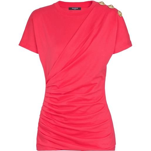 Balmain t-shirt con drappeggio e bottoni - rosa