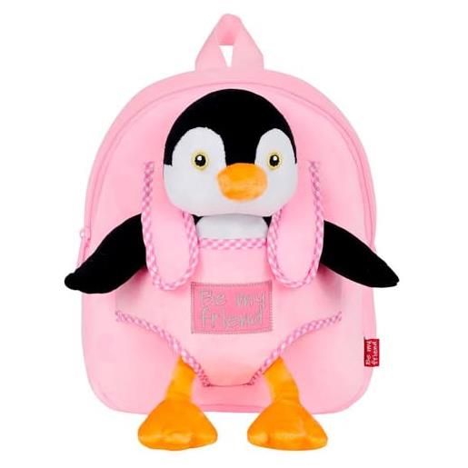 PERLETTI zaino reversibile + peluche peggie pinguino 27 cm, adulti unisex, multicolore (multicolore), taglia unica