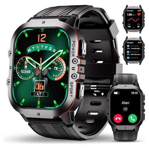 OUKITEL smartwatch uomo, 1.96 hd orologio militare uomo con effettua/risposta chiamate, 120+modalità sportive impermeabile 5atm, smart watch con monitoraggio del spo2/sonno/contapassi per ios/android
