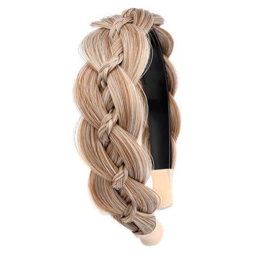 Gledola fascia larga intrecciata con denti, capelli sintetici, ad alta elasticità, per ragazze e donne (biondo sabbia, largo)