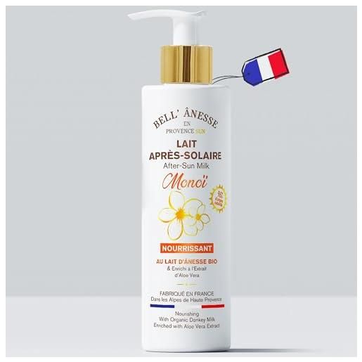 Label Provence Nature latte dopo solare monoi al latte fresco d'asina biologico + aloe vera. Fabbricazione francese. Flacone pompa 250 ml
