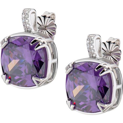 AMEN orecchini da donna in argento 925 rodiato con zirconi viola e bianchi