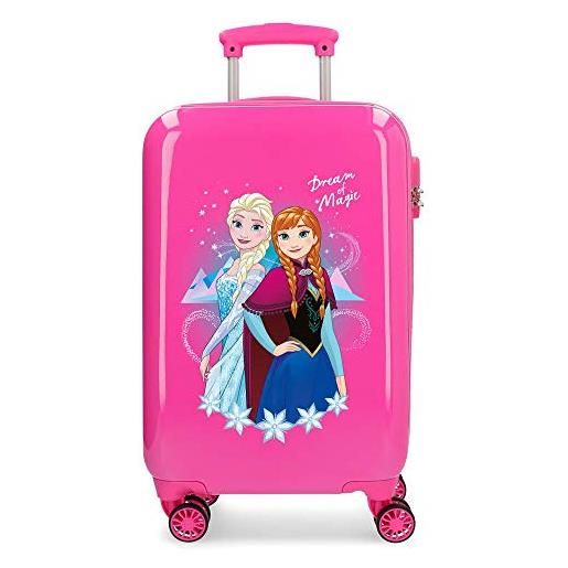 Disney frozen dream of magic trolley cabina rosa 37x55x20 cms rigida abs chiusura a combinazione numerica 32l 2,5kgs 4 doppie ruote bagaglio a mano