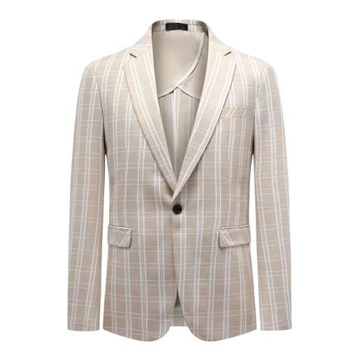 Allthemen blazer uomo a quadri slim fit giacca elegante business tinta unita cappotto vintage con button suit per festa nozze blu m